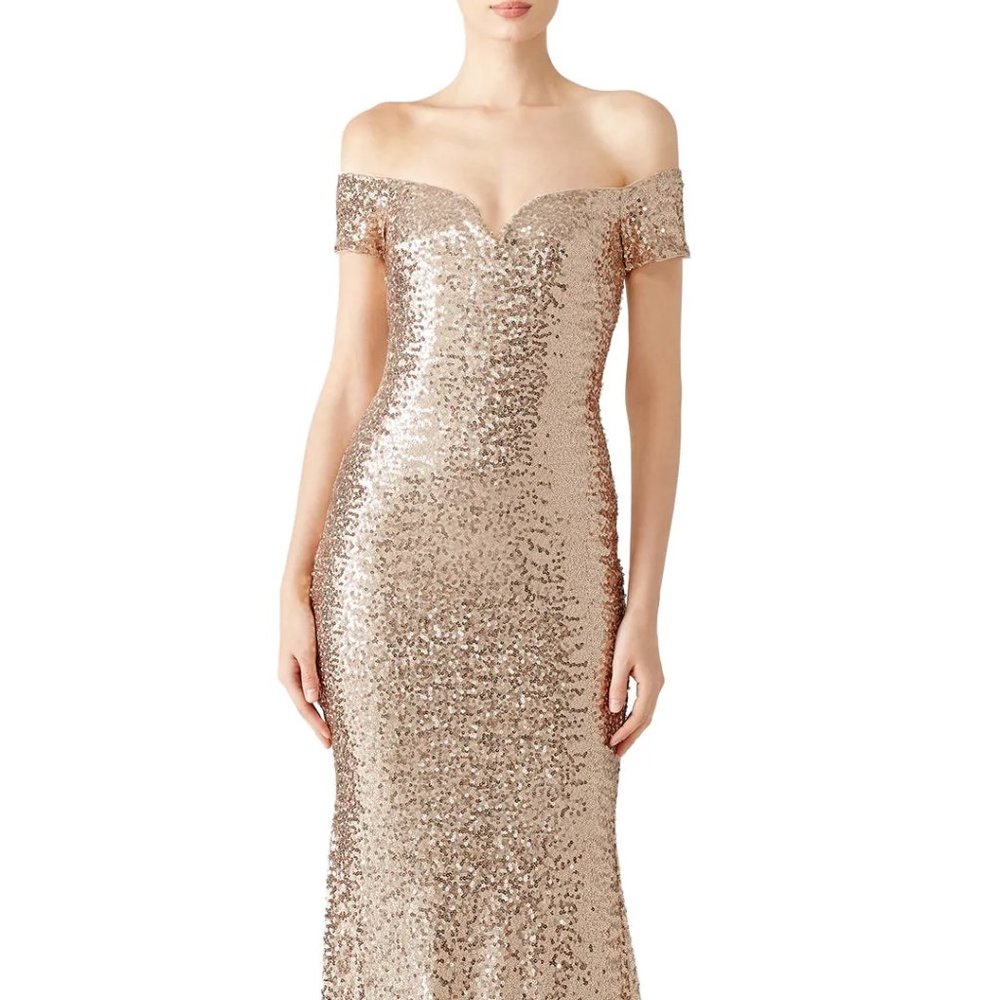Badgley Mischka Blush Sequin Off Shoulder Gown 2